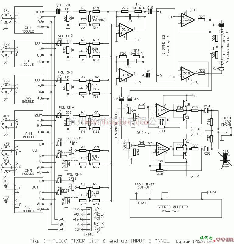 音频电路中的多达6个输入通道的模块化混频器音频电路  第1张