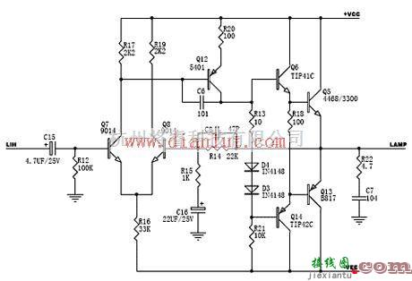 音频电路中的OCL分立元件功放电路示意图  第1张