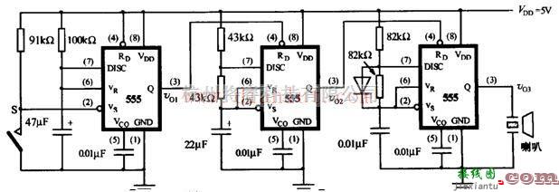 基于555定时器芯片构成电子门铃电路  第1张