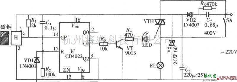 控制电路中的基于CD4022设计的自动照明开关电路  第1张