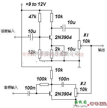 音频电路中的分立元件构成的二路音频混合器电路  第1张