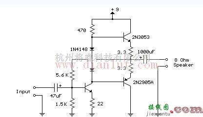 音频电路中的一个50毫瓦晶体管音频放大器的电路  第1张
