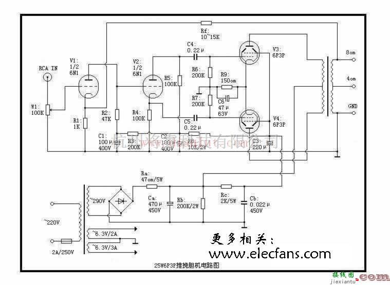 音频电路中的采用6P3P低频功率放大制作推挽胆机电路  第1张