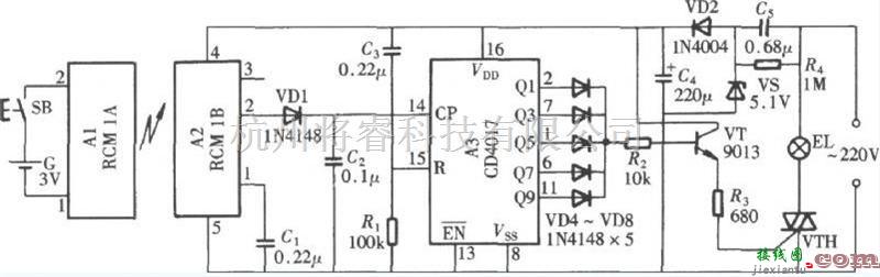 控制电路中的无线电遥控照明开关电路图  第1张