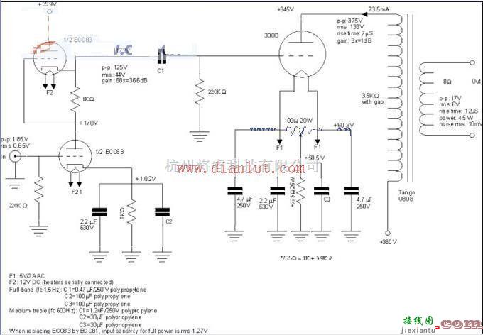 音频电路中的300B胆机电路原理图  第1张