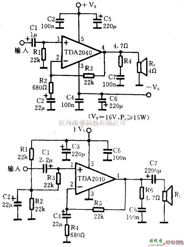 音频电路中的简述关于TDA2040电路图与TDA2040功率放大电路的相关情况  第1张