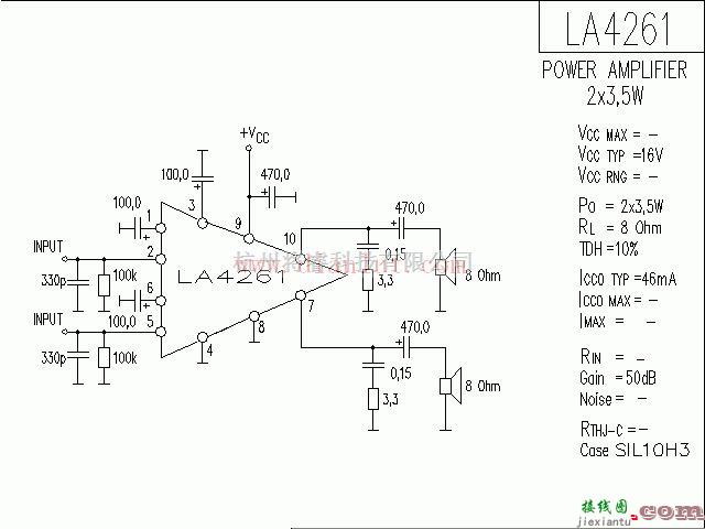 音频电路中的基于LA4261的功放电路  第1张