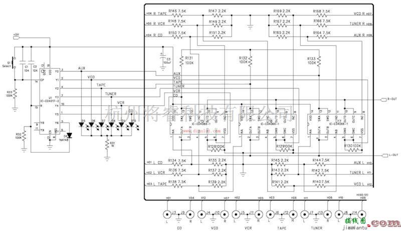 音频电路中的基于CD4066四双向模拟开关设计音频功放电路  第1张