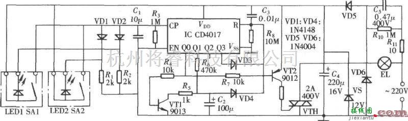 控制电路中的基于CD4017的延时灯控制器  第1张