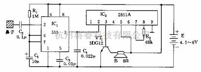 基于555的摸鼻子游戏电路  第1张