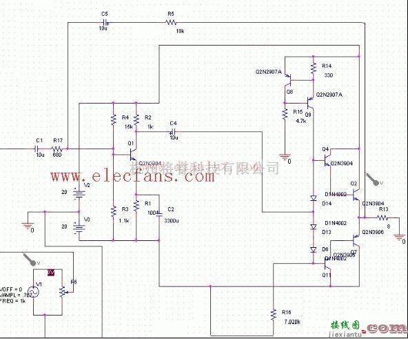 音频电路中的15W甲类分立元件功率放大器电路原理图  第1张