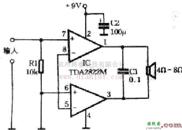 音频电路中的采用TDA2822M制作简单功放的原理和电路  第1张