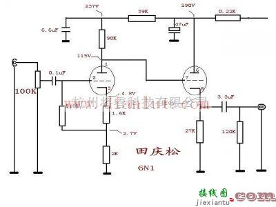 音频电路中的采用6N1中u双三极管设计胆前级电路  第1张