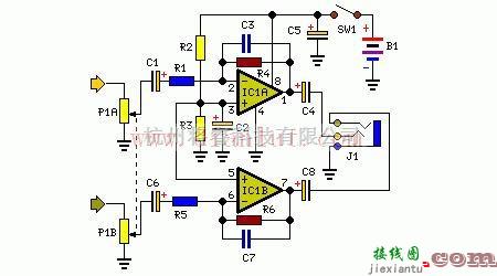 音频电路中的9V便携式耳机放大器电路原理图  第1张