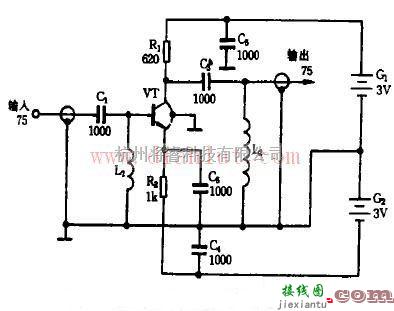 线性放大电路中的通用的电视天线放大器电路图  第1张