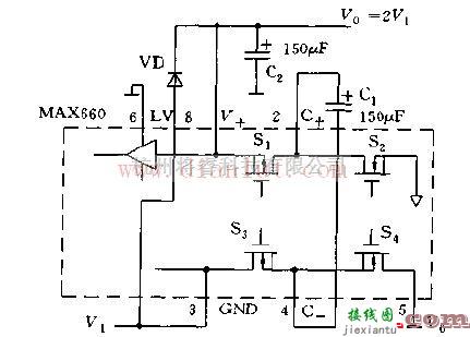 基础电路中的简易MAX660系列的构成倍压变换器电路图  第1张