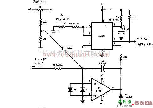 LM321构成的电流频率变换器电路图  第1张