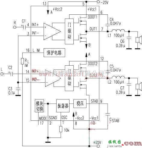 音频电路中的TDA8902J双50W数字功放电路原理图  第1张