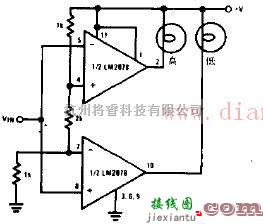 窗口比较器驱动高低电平指示灯电路图  第1张