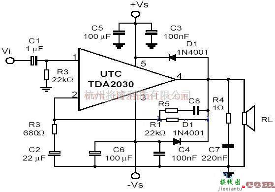 音频电路中的tda2003设计的功放电路原理图  第1张
