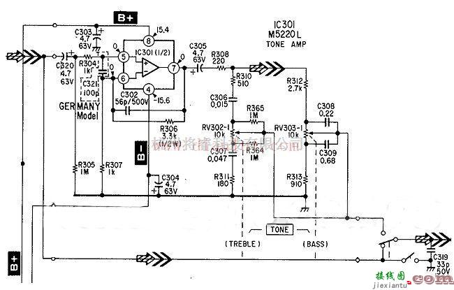 音频电路中的TA-F333ESL功放前级放大电路原理图  第1张