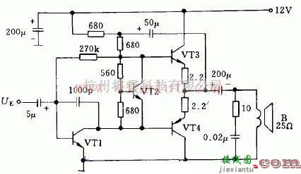 音频电路中的带25欧喇叭保护电路原理图  第1张