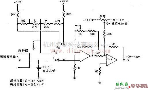 线性放大电路中的低成本的pH计电路原理图  第1张