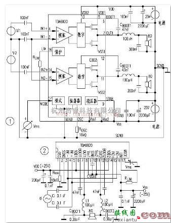 音频电路中的TDA8920设计的D类功放电路示意图  第1张