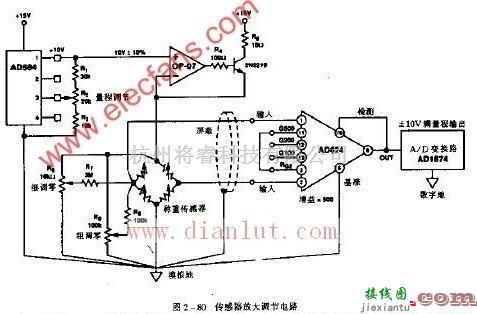 线性放大电路中的传感器放大调节电路原理图  第1张