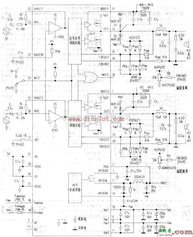 音频电路中的基于TA2022的立体声功率放大电路  第1张