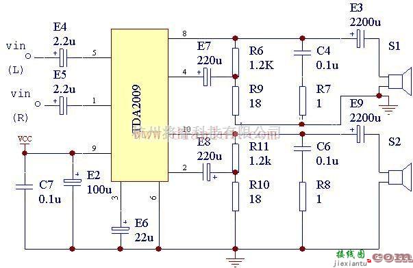 音频电路中的基于TDA2009设计的功放电路原理图  第1张