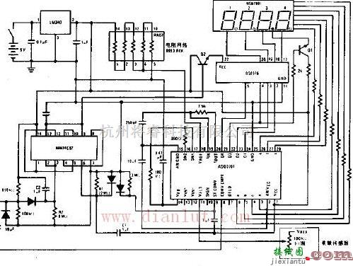 线性放大电路中的数字电子秤电路原理图  第1张
