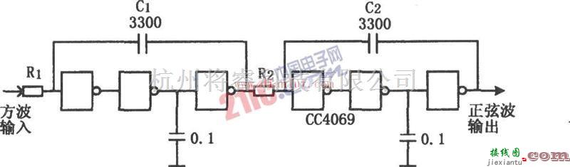 CC4069构成的低成本积分器电路原理图  第1张