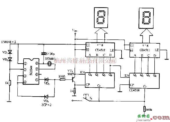 数字秒表电路原理图  第1张