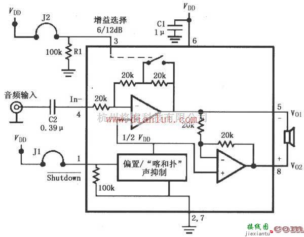 音频电路中的LM4906设计的音频功率放大器电路原理图  第1张