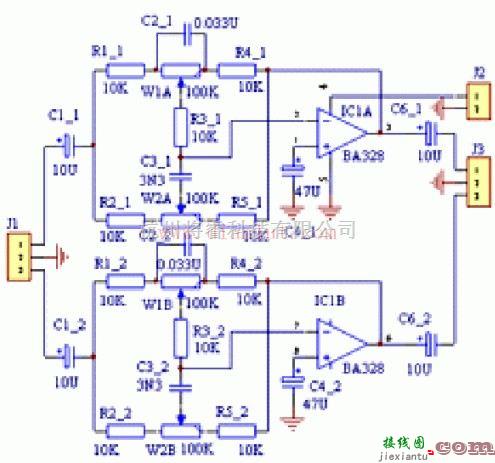 音频电路中的利用BA328制作的音调控制电路原理图  第1张