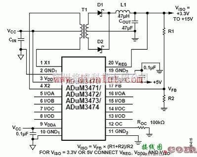 基础电路中的利用ADuM347x设计的iCoupler四路数字绝缘电源  第2张