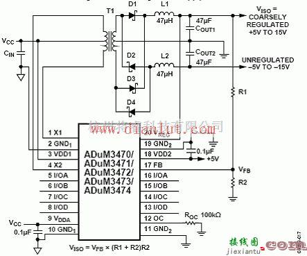 基础电路中的利用ADuM347x设计的iCoupler四路数字绝缘电源  第4张