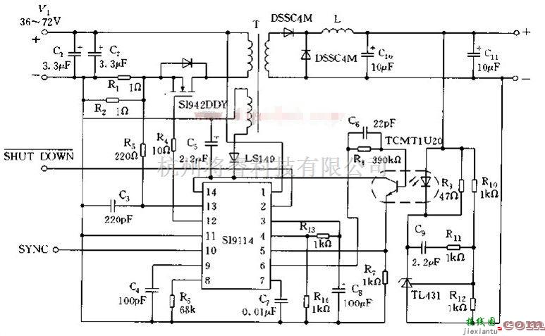 SI9114构成的DC/DC变换器的典型应用电路图  第1张