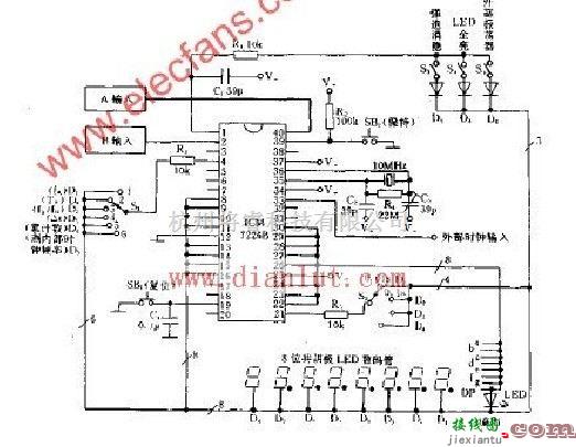 基础电路中的TCM7726的10MHz通用频率计数器电路原理图  第1张