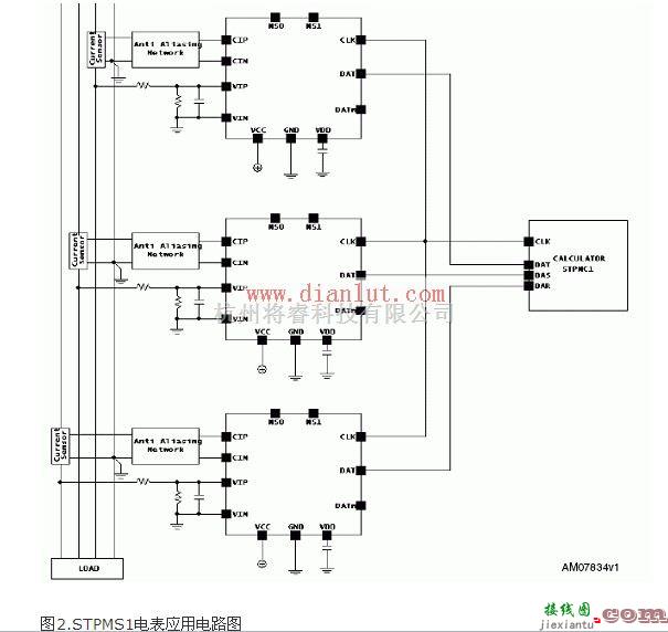 基础电路中的用STPMS1设计的智能传感器的应用电路  第3张
