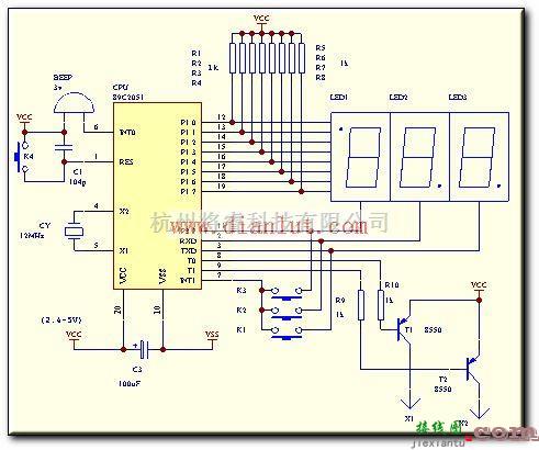 基础电路中的利用AT89C2051设计的多功能倒计时器电路  第1张