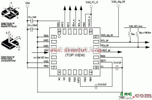 基础电路中的基于LSM303DLH模块设计3D iNEMO传感器电路  第2张