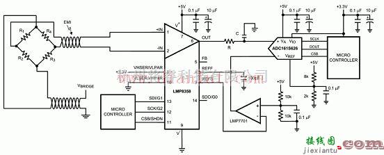 基础电路中的用LMP8358设计的差分桥接传感器应用电路图  第1张