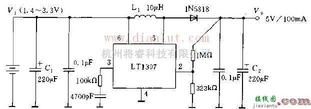 利用LT1307构成的低成本DC/DC变换器电路图  第1张