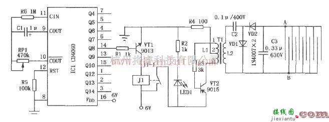 基础电路中的基于CD4060芯片设计间歇式蟑螂杀灭器  第1张