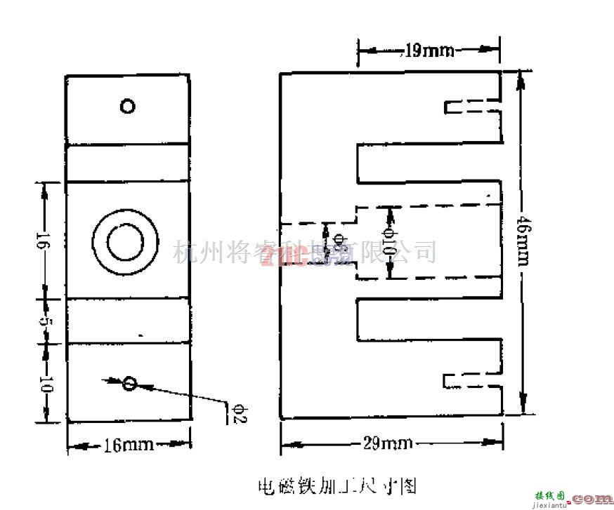 基础电路中的电磁铁加工尺寸平面图设计  第1张