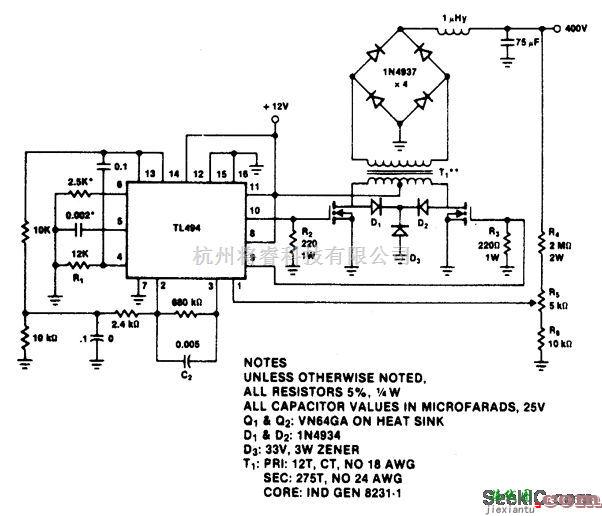 电源电路中的400V/60W推挽直流/直流转换器  第1张