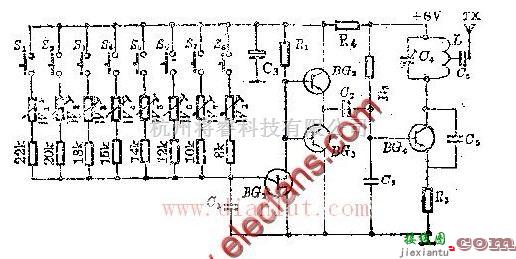 基础电路中的无线电子琴制作的原理图  第1张