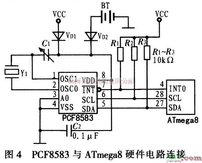 基础电路中的基于PCF8583与ATmega8的硬件连接电路  第1张